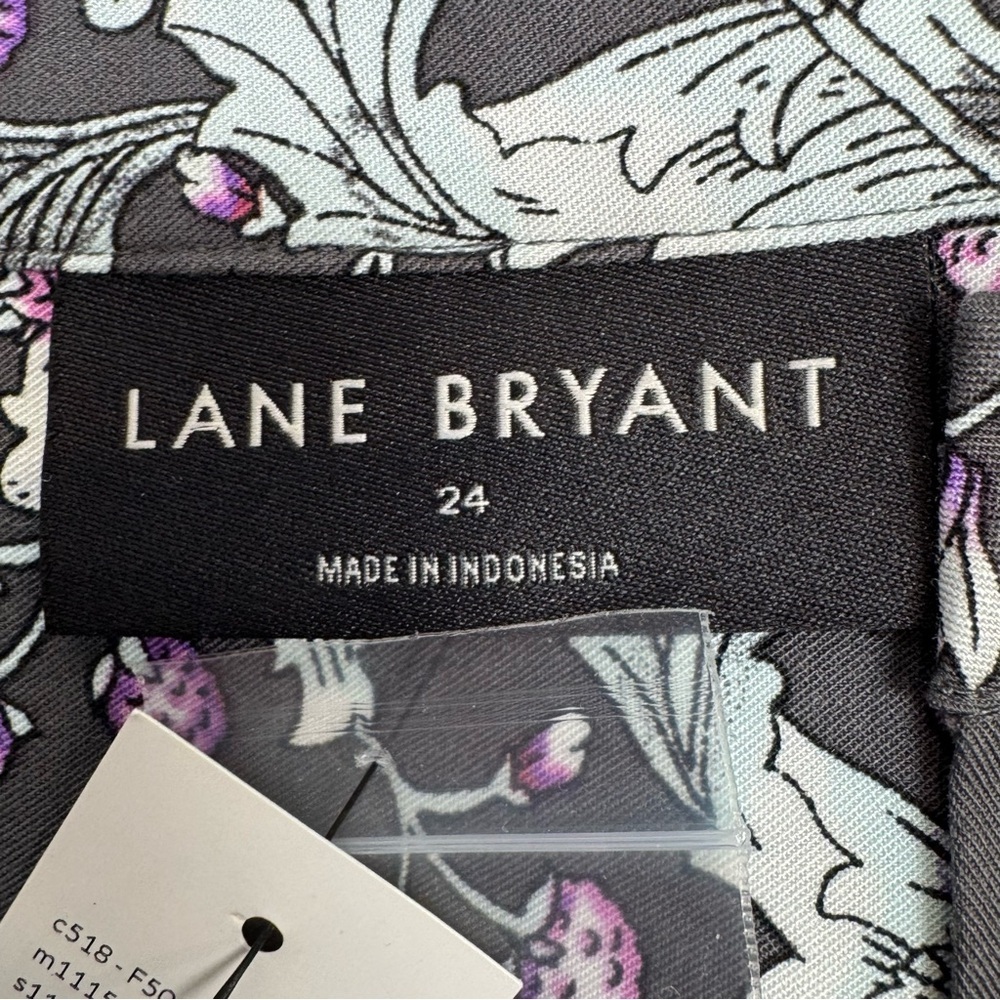 NWT Lane Bryant Peasant Top Tunic Black Purple Floral Balloon Sleeves Sz 24 Boho - Picture 10 of 11